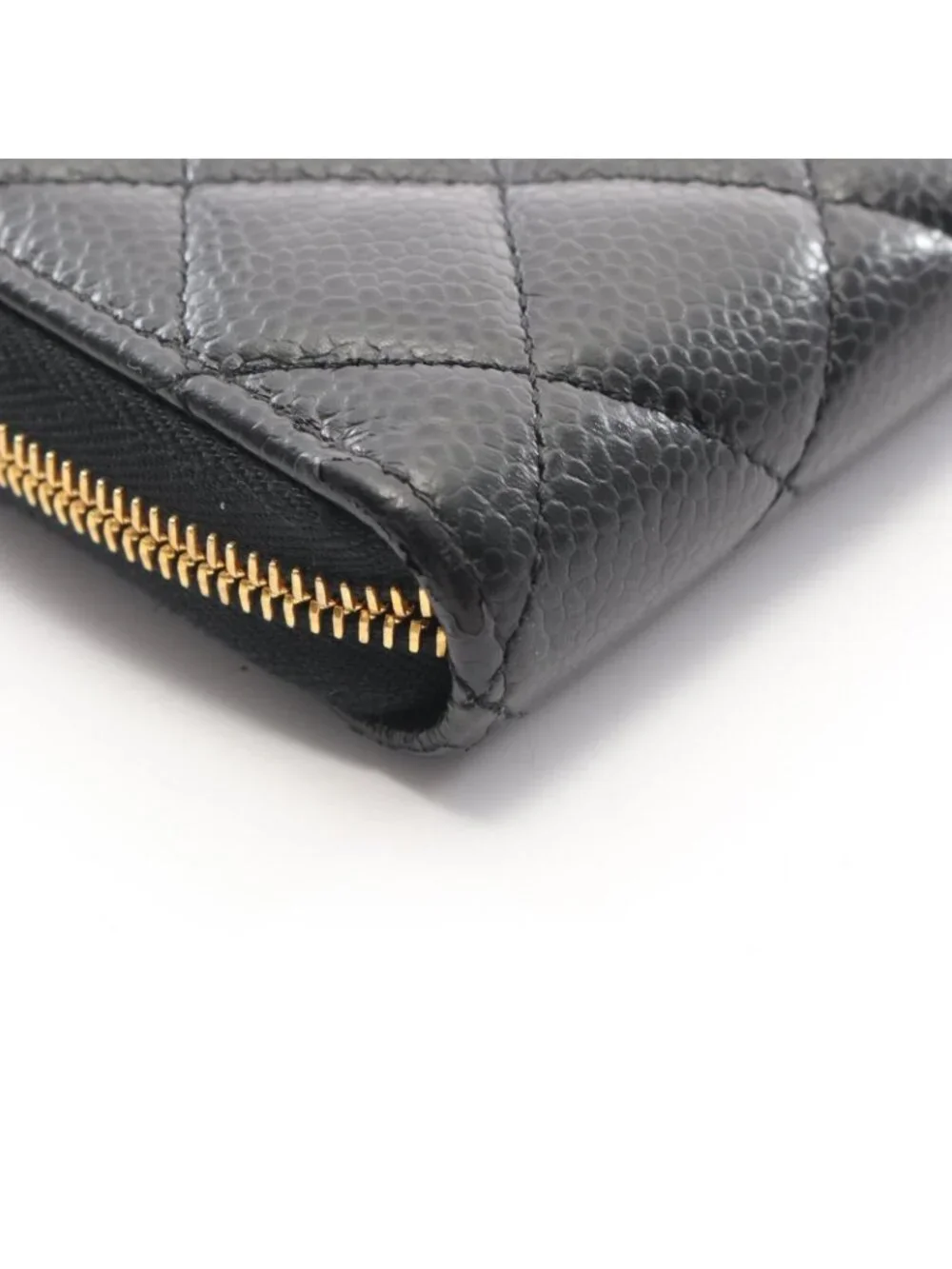 Chanel Round Wallet Classic Long Zip Quilted Black Caviar Leather